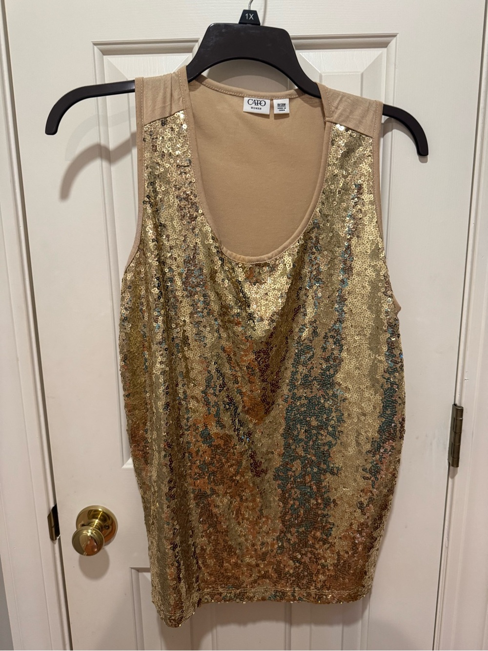 Cato Gold Sequin Tank Top with Tan Back